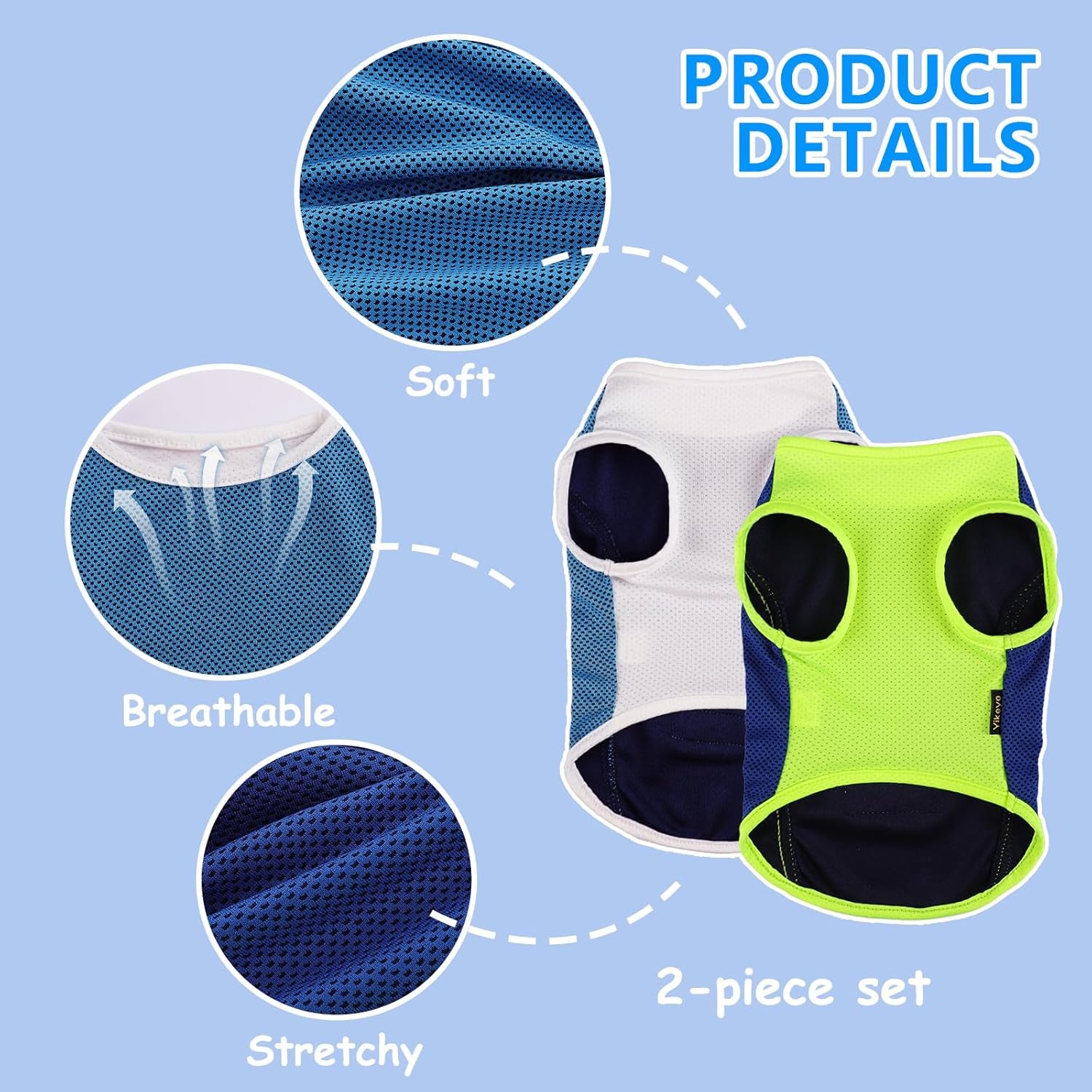 2 Pack Shirts for Dog Quick Dry Vest Boy Girl Summer, Puppy T-Shirt with Reflective Strip Sun Protection Sleeveless Cool Clothes, Breathable Cat Tank Top Pet Apparel (Blue and Turquoise, XS)