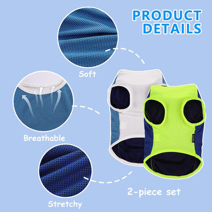 2 Pack Shirts for Dog Quick Dry Vest Boy Girl Summer, Puppy T-Shirt with Reflective Strip Sun Protection Sleeveless Cool Clothes, Breathable Cat Tank Top Pet Apparel (Blue and Turquoise, XS)