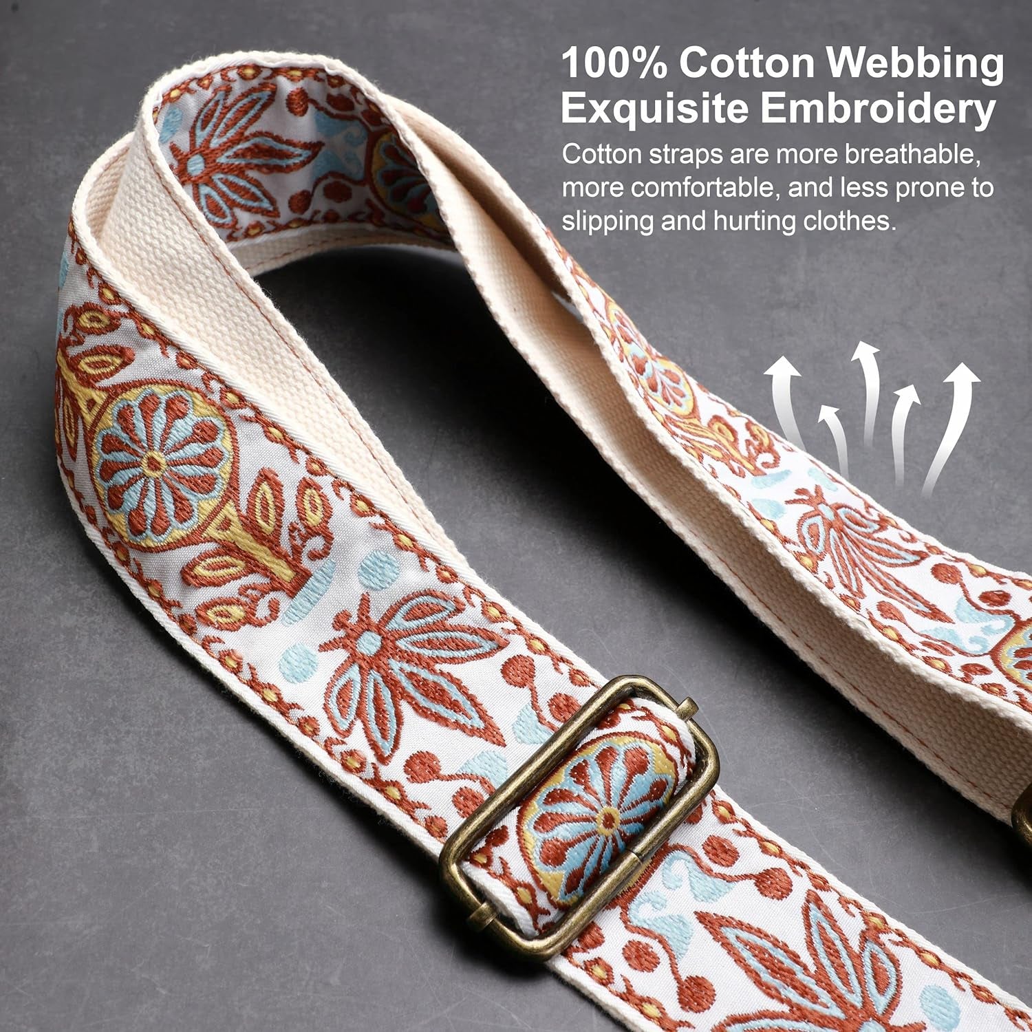 Purse Strap, 2" Crazy Horse Leather End Shoulder Strap Adjustable Replacement,Retro Jacquard Embroidery Multi-Pattern Crossbody Bag Straps for Handbag,Crossbody Bags(White Woven)