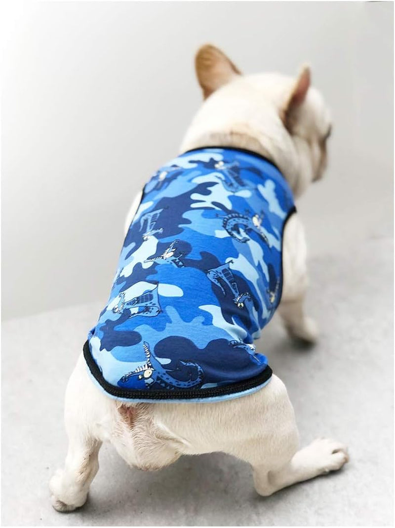 Pet Dog Summer Vest, Flamingo Pattern Cute Teddy French Bulldog Dog 100% Cotton Fashion T-Shirt Breathable Sleeveless Summer Dog Clothes for Small Medium Dogs Puppy, Blue
