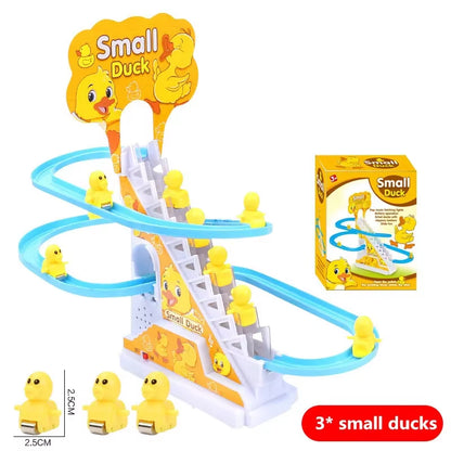 Electric Small Ducks Climbing Toys DIY Ducks Chasing Race Track Game Set with Lights & Music Roller Coaster Toy for Kids Gift