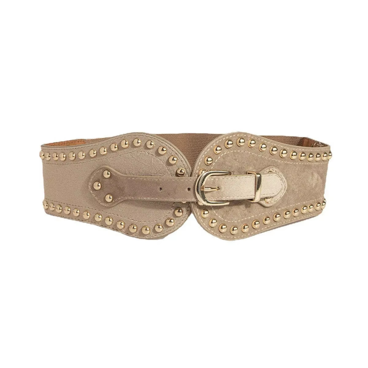 2024 New Women'S Fashion and Handsome Suede Rivet Elastic Wide Belt Adjustable Western Elastic Belt