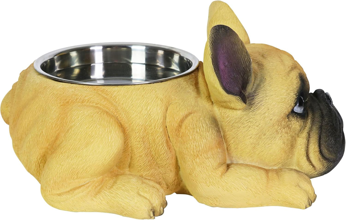 French Bulldog Bowl, Adorable/Durable Resin Dog Décor, Stainless Steel Bowl, 12.5”X9.5”X6.5”