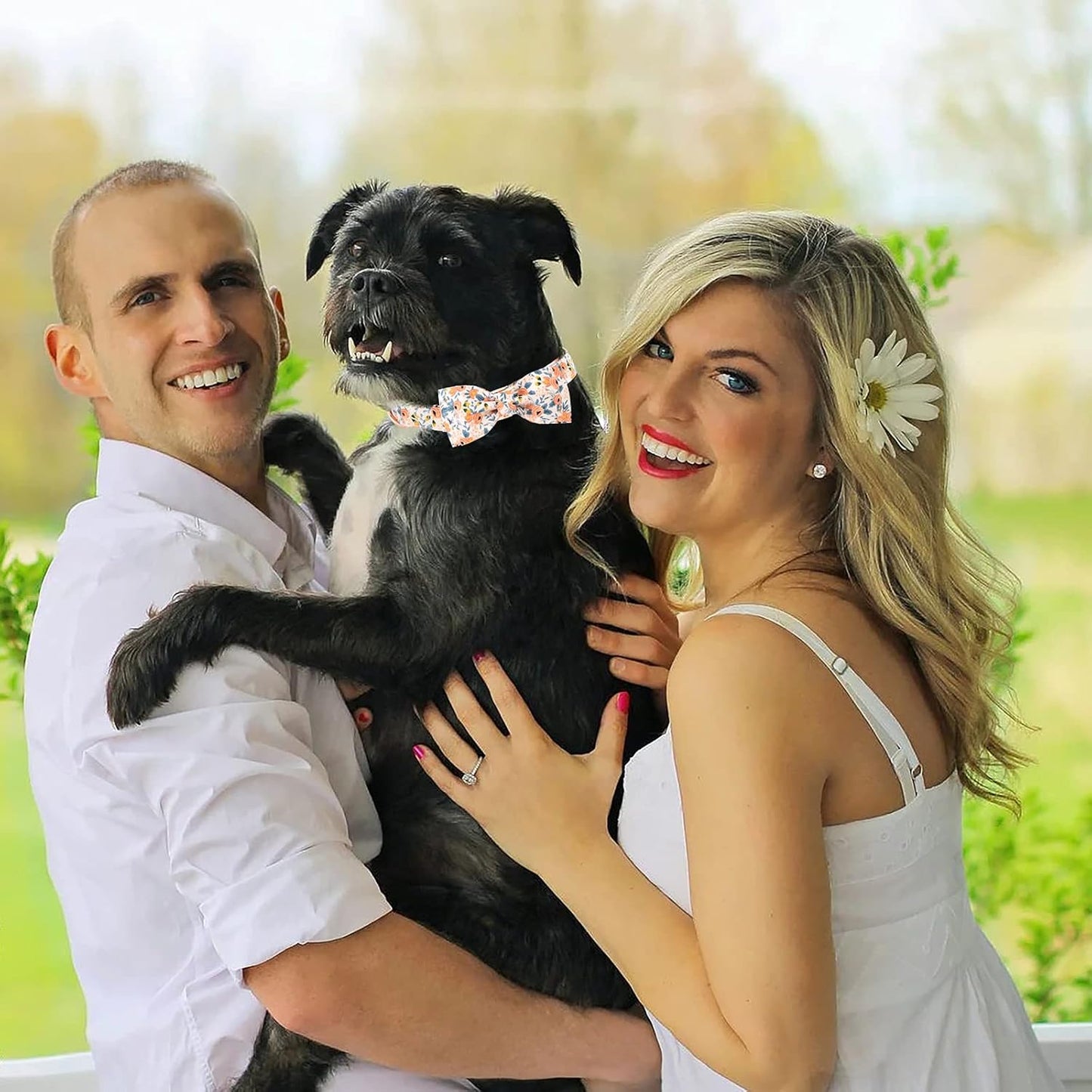 Dog Collar with Bow for Girl Dog, Detachable Bowtie Dog Collar Floral Pattern Girl Dog Collars with Metal Buckle Adjustable Fancy Bow Dog Collar Cute for Puppy Small Medium Large Dogs (Orange M)