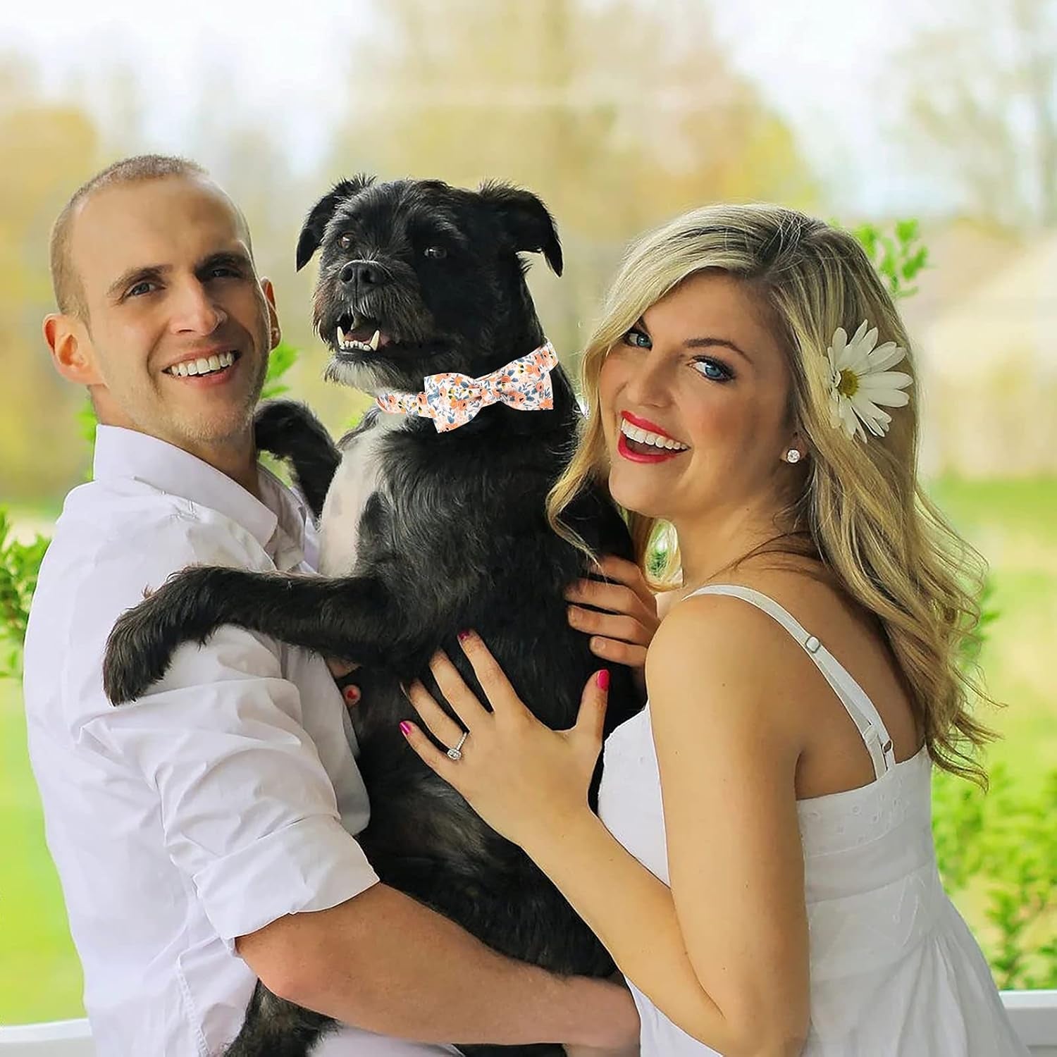 Dog Collar with Bow for Girl Dog, Detachable Bowtie Dog Collar Floral Pattern Girl Dog Collars with Metal Buckle Adjustable Fancy Bow Dog Collar Cute for Puppy Small Medium Large Dogs (Orange M)