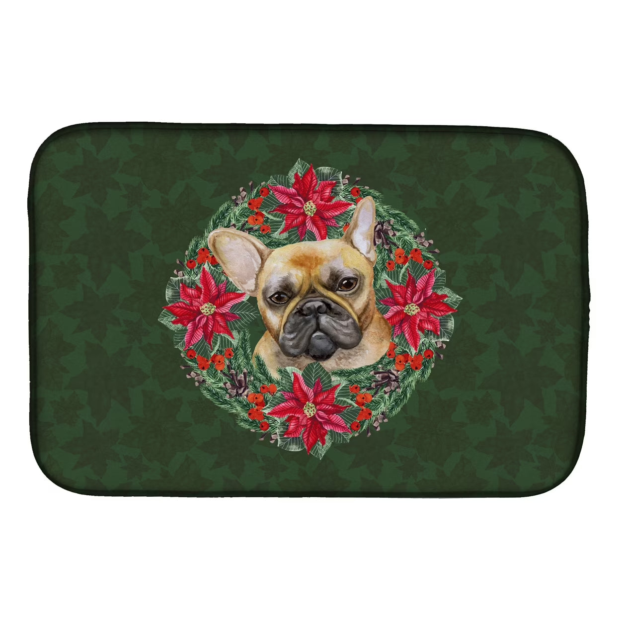 French Bulldog Poinsetta Wreath Dish Drying Mat