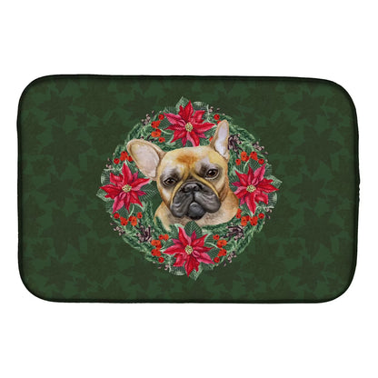 French Bulldog Poinsetta Wreath Dish Drying Mat