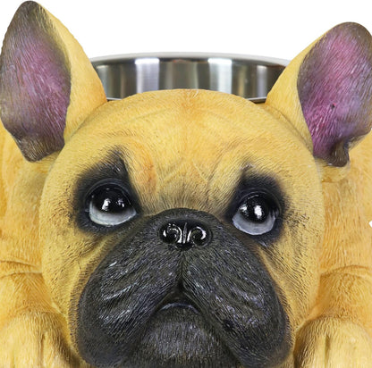 French Bulldog Bowl, Adorable/Durable Resin Dog Décor, Stainless Steel Bowl, 12.5”X9.5”X6.5”