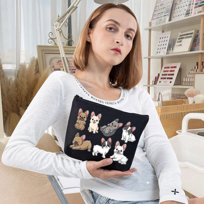 Funny French Bulldog Dog Cosmetic Makeup Bag Bulldog Dog Lover Gift Bulldog Dog Make up Zipper Pouch Bag (Funny French Bulldog Black)