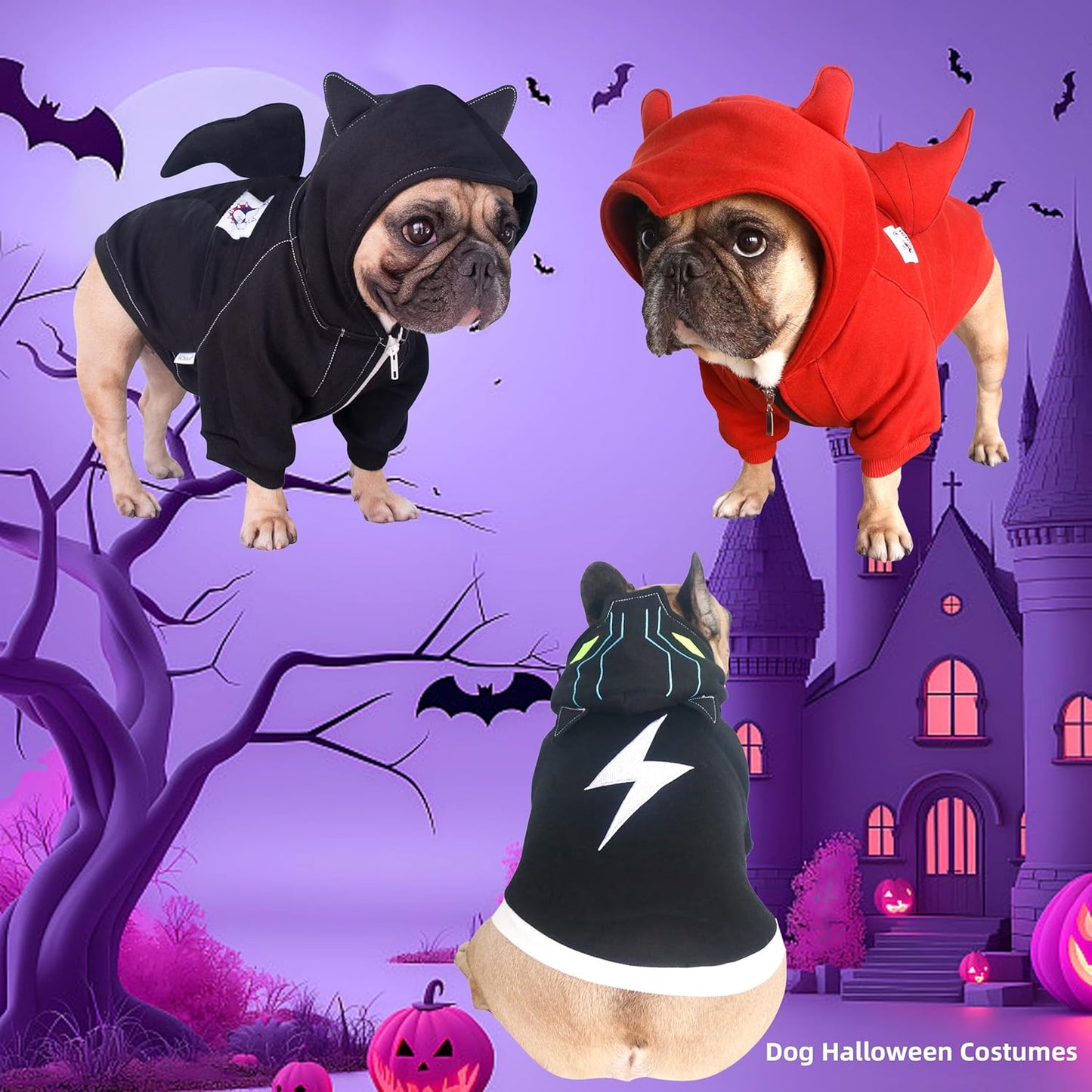 Batman Dog Halloween Costumes Clothes Sweater Cute Funny for English Bulldog Cold Weather Winter Coats Hoodies Frenchie - Black Bat, Large Plus
