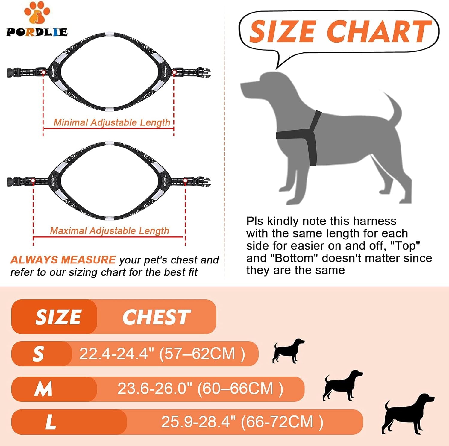 Dog Harness No Pull, Easy on and off Ultra Soft Breathable Padded Pet Vest Harness, Adjustable Reflective Top Paw Dog Harness for Small Medium Large Dogs (Small, Black-Orange)