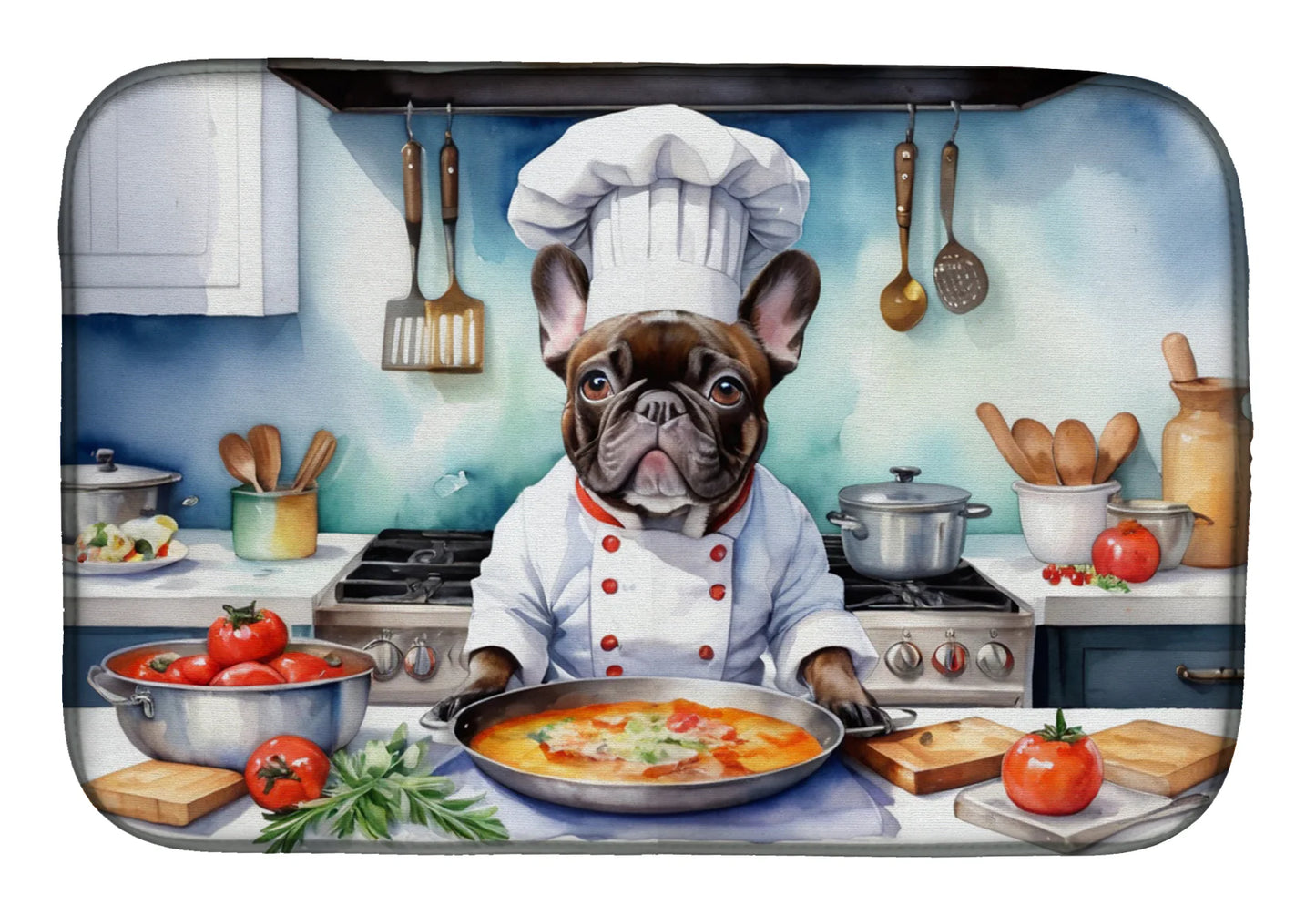 French Bulldog the Chef Dish Drying Mat