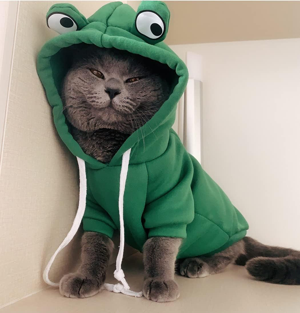 Pet Clothes Dog Hoodies Warm Sweatshirt Coat Puppy Autumn Winter Apparel Jumpsuit with Eye Hood, Frog, S