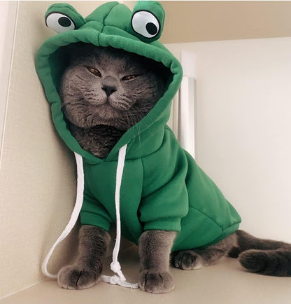 Pet Clothes Dog Hoodies Warm Sweatshirt Coat Puppy Autumn Winter Apparel Jumpsuit with Eye Hood, Frog, S