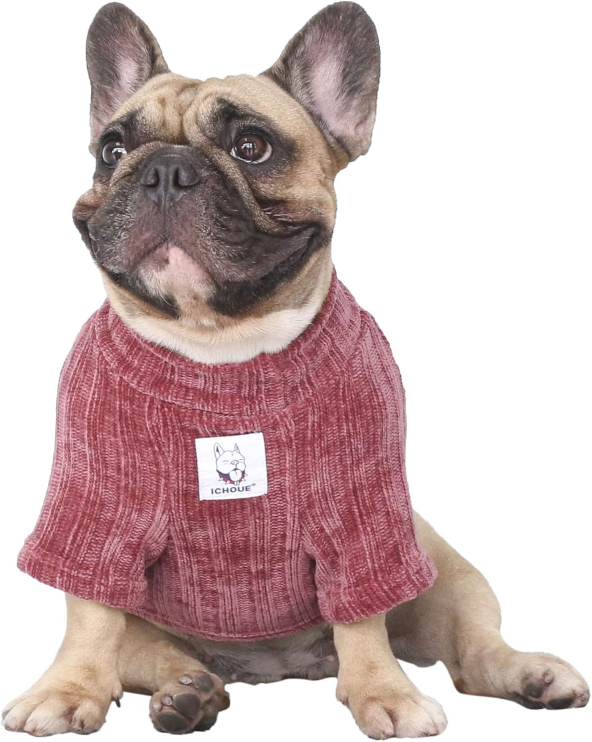 Pet Dog Winter Warm Sweater Clothes Turtleneck for French Bulldog Pug Boston Terrier Corduroy Cold Weather Pullover Coat Shirt - Purple/Large