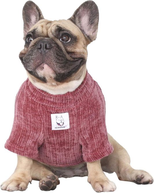 Pet Dog Winter Warm Sweater Clothes Turtleneck for French Bulldog Pug Boston Terrier Corduroy Cold Weather Pullover Coat Shirt - Purple/Large