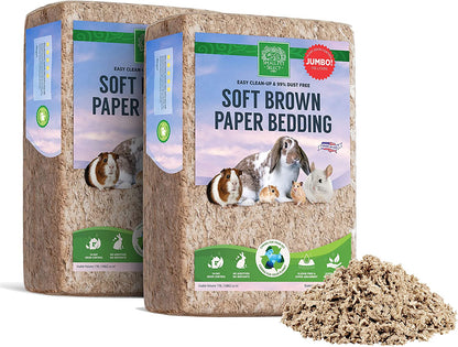 Brown Natural Paper Bedding, Soft Animal Bedding with Odor Control for Guinea Pig, Rabbit, Hamster, or Bunny, Cage Accessories, Made in the USA, 178L (2 Pack)
