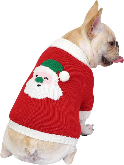 Christmas Dog & Cat Sweater - Acrylic, Red, Small Size - Perfect for Small Breeds, Festive, Crew Neck, Pull On