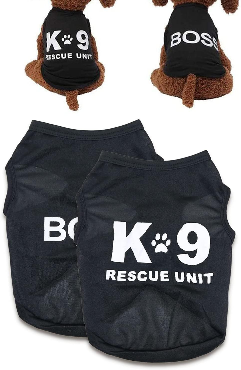 2 Packs Puppy Clothes for Small Dog Boy Summer Shirt for Chihuahua Yorkies Male Pet Outfits Cat Clothing Black Security Vest Funny Apparel, Medium
