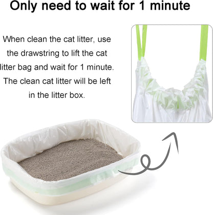 Cat Litter Box Liners with Drawstring, Litter Pan Disposable Bags, 2 Mil Thickened Cat Litter Sifting Liners, Weekly 7 Pack Medium Litter Bags for Easy Cleaning (7S)