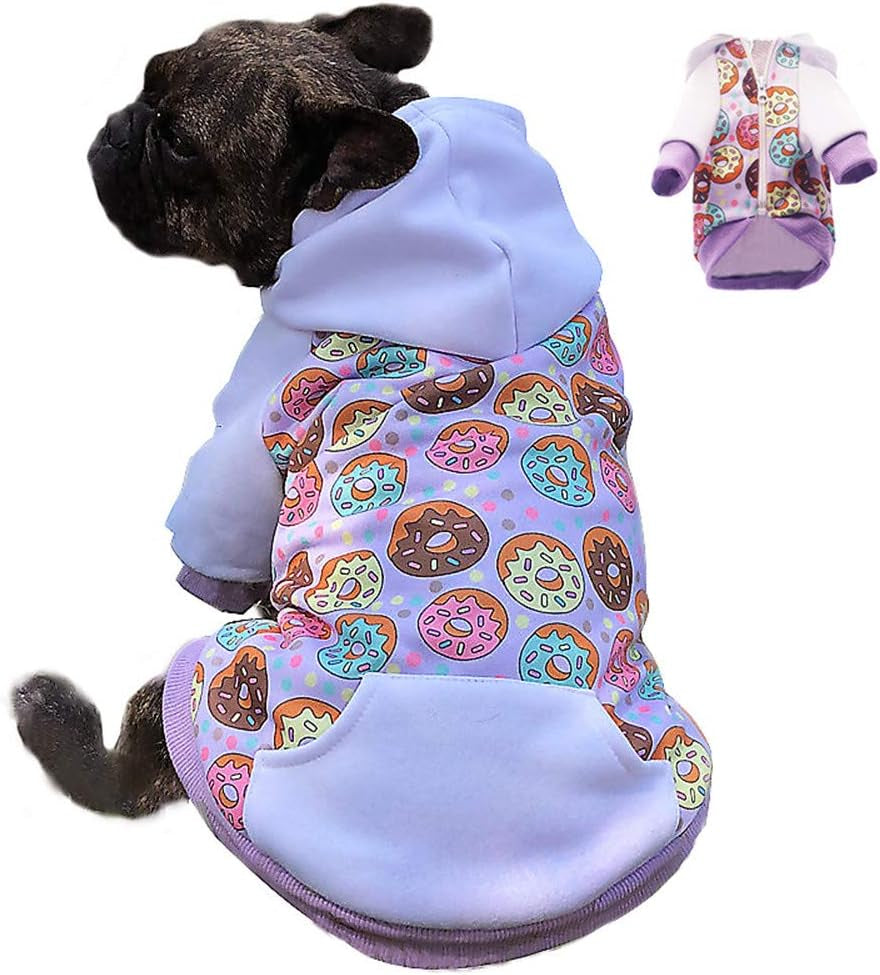 Purple Puppy Dog Hoodies for Small Medium Dogs, Christmas Hooded Sweatshirt with Pocket Pet Cat Hoody Clothes Sweaters Fleece Coat Dog Costume Winter