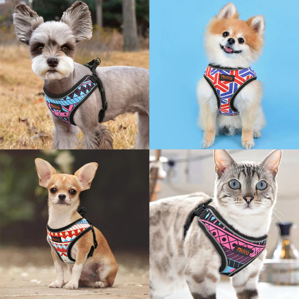 Nylon Reflective Dog Cat Harness Vest Printed French Bulldog Harness Puppy Small Medium Dogs Cats Harness for Chihuahua Walking