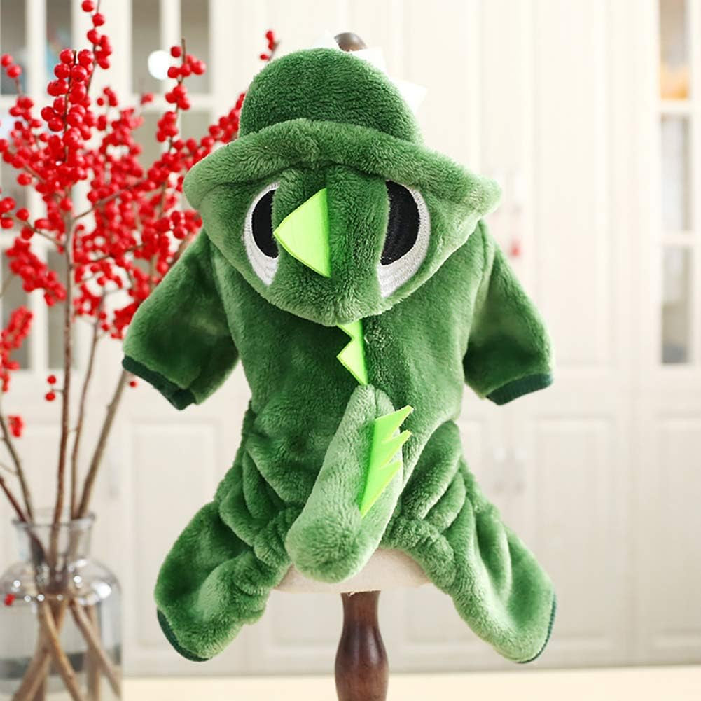 Dinosaur Soft Fleece Pet Hoodie Costume Dress Warm Pet Pajamas Clothes Four-Leg Jumpsuit Cosplay Outfit (X-Large, Dinosaur-Green-1)