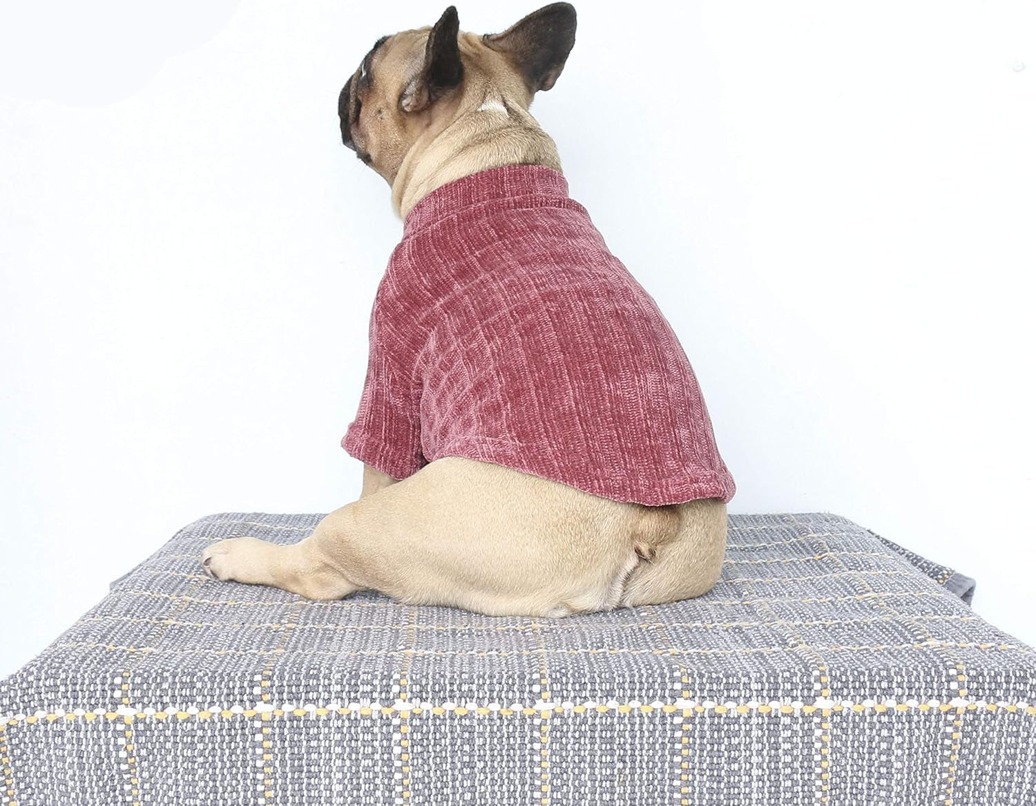 Pet Dog Winter Warm Sweater Clothes Turtleneck for French Bulldog Pug Boston Terrier Corduroy Cold Weather Pullover Coat Shirt - Purple/Large