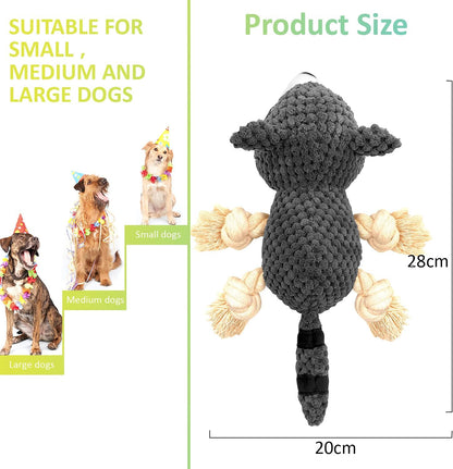 Dog Chew Toys, Stuffed Squeaky Dog Toys for Puppy Teeth Cleaning , Plush Dog Toy for Small and Medium Dogs with Crinkle Paper (Raccoon)