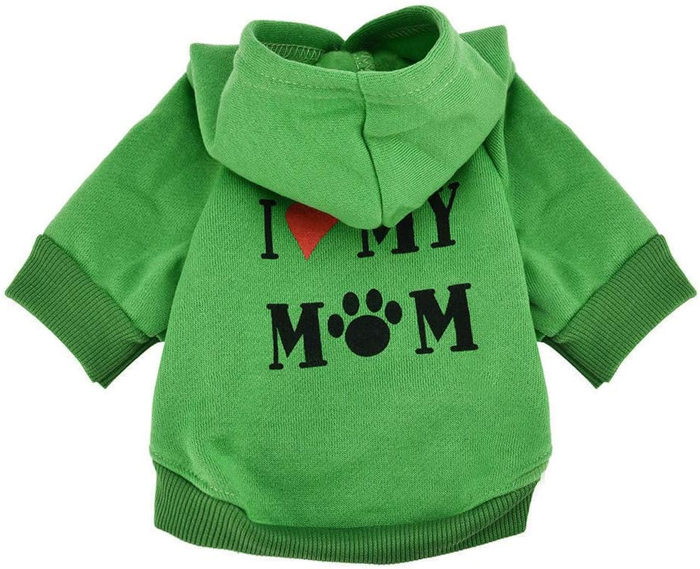 Small Dog Clothes Winter, Warm Soft I My MOM Hooded T-Shirt Coats Dog Clothing for Chihuahua Girl Yorkies Boy (M, Green)