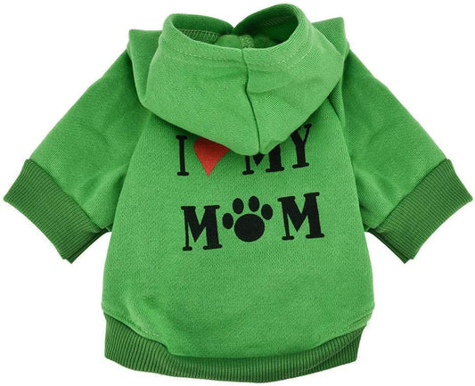 Small Dog Clothes Winter, Warm Soft I My MOM Hooded T-Shirt Coats Dog Clothing for Chihuahua Girl Yorkies Boy (M, Green)