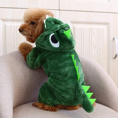 Dinosaur Soft Fleece Pet Hoodie Costume Dress Warm Pet Pajamas Clothes Four-Leg Jumpsuit Cosplay Outfit (X-Large, Dinosaur-Green-1)