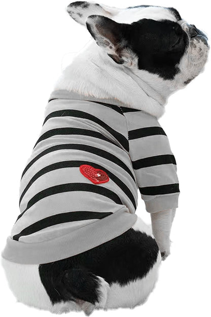 French Bulldog & Boston Terrier Clothes: Boys' Small Dog Striped T-Shirt, Grey