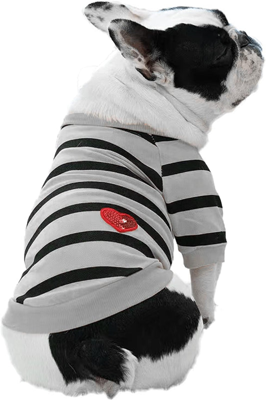 French Bulldog & Boston Terrier Clothes: Boys' Small Dog Striped T-Shirt, Grey
