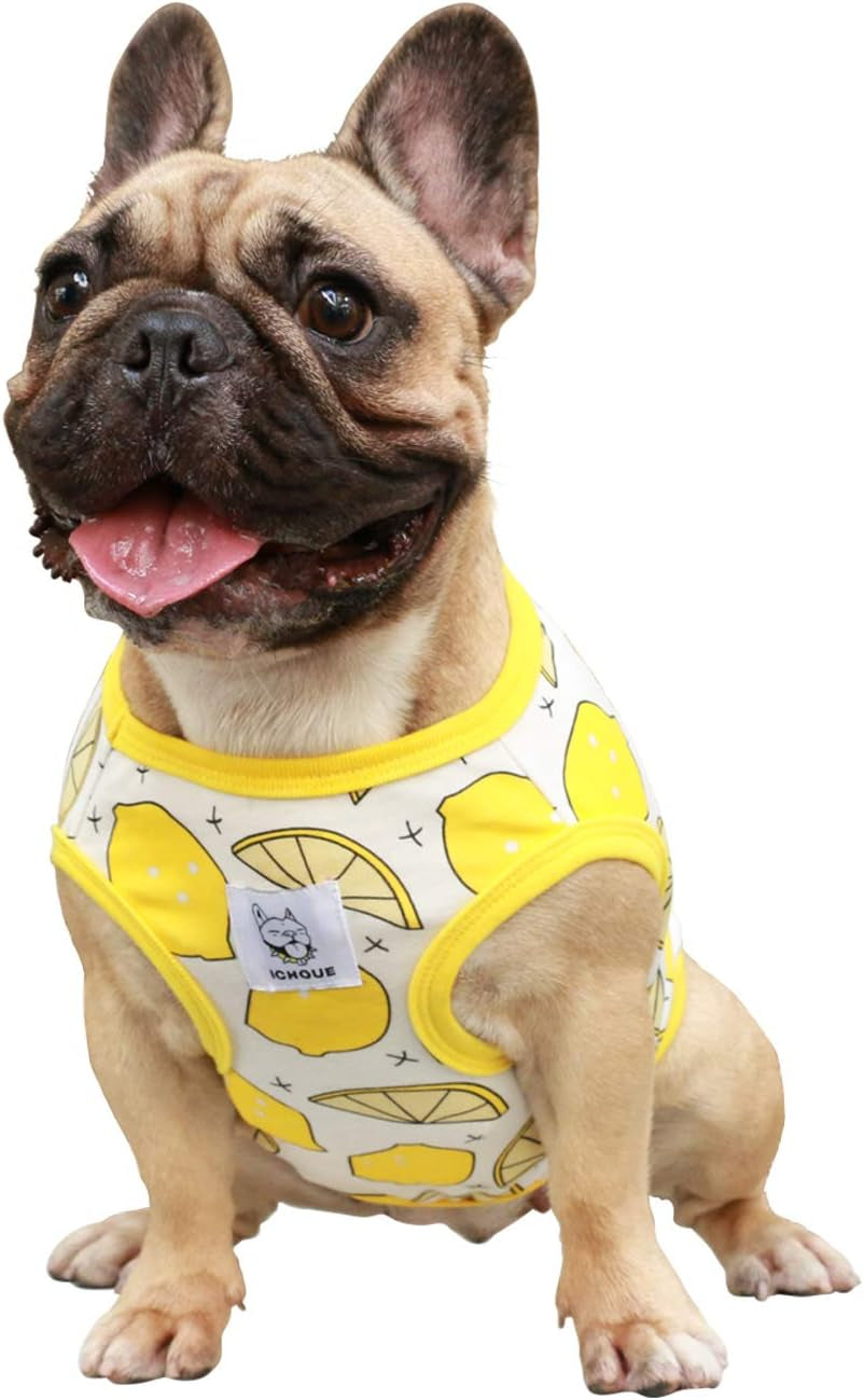 100% Breathable Cotton French Bulldog Halloween Cartoon T Shirts Cute Clothes for Medium Dogs Vest Tank Tops Frenchie English Boston Terrier Pitbull Lemon - Large Plus