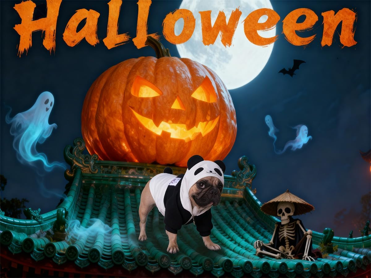 Panda Dog Halloween Costumes Clothes Sweater Cute Funny for English Bulldog Cold Weather Winter Coats Hoodies - Black/Xlarge