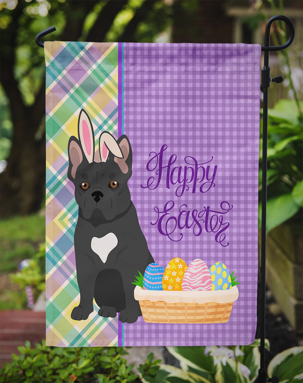 Black French Bulldog Easter Garden Flag