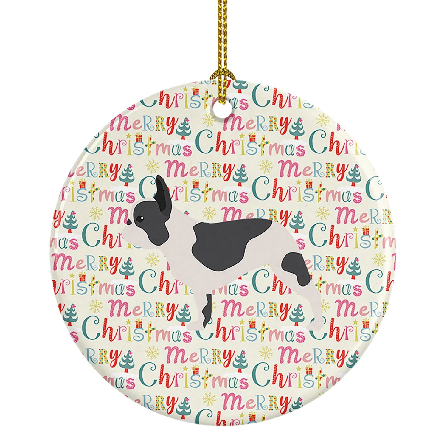 French Bulldog Merry Christmas Ceramic Ornament