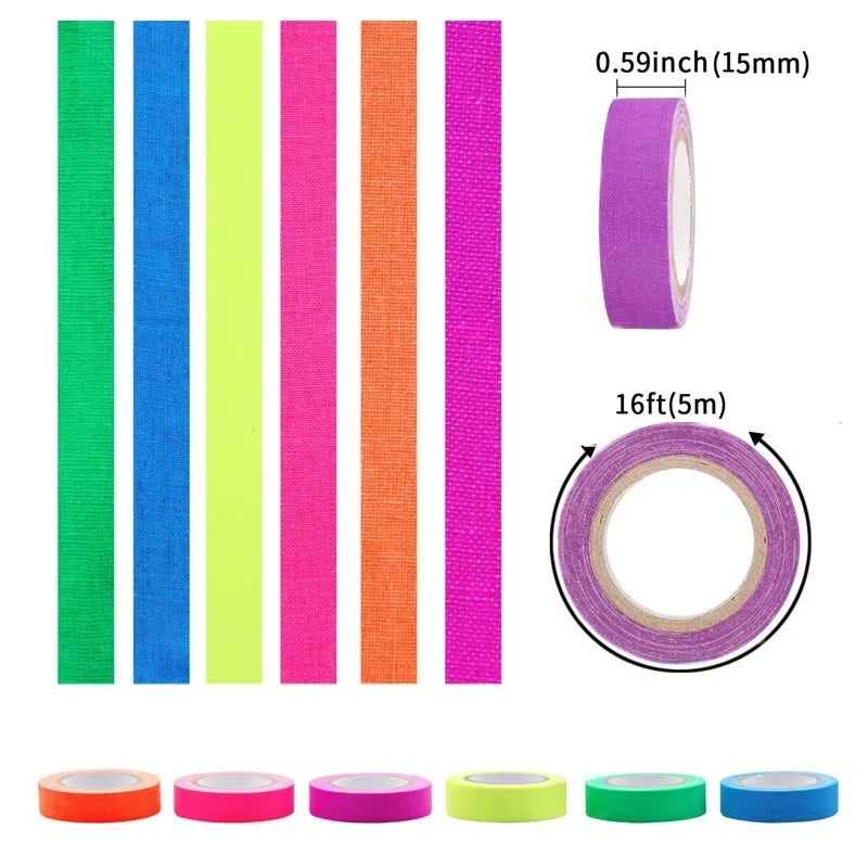 6Pcs/Set Tape Fluorescent Tape Self Adhesive Sticker Reactive Black Light Reactive Photography Home Decor DIY Crafts