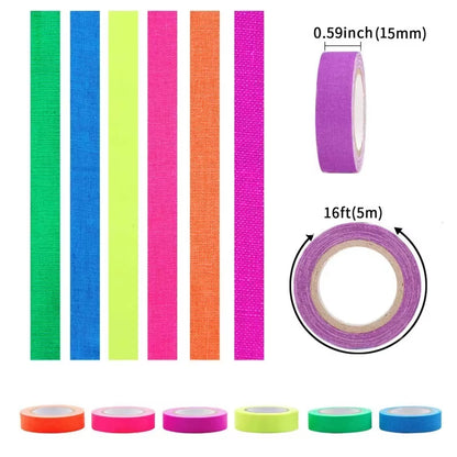 6Pcs/Set Tape Fluorescent Tape Self Adhesive Sticker Reactive Black Light Reactive Photography Home Decor DIY Crafts