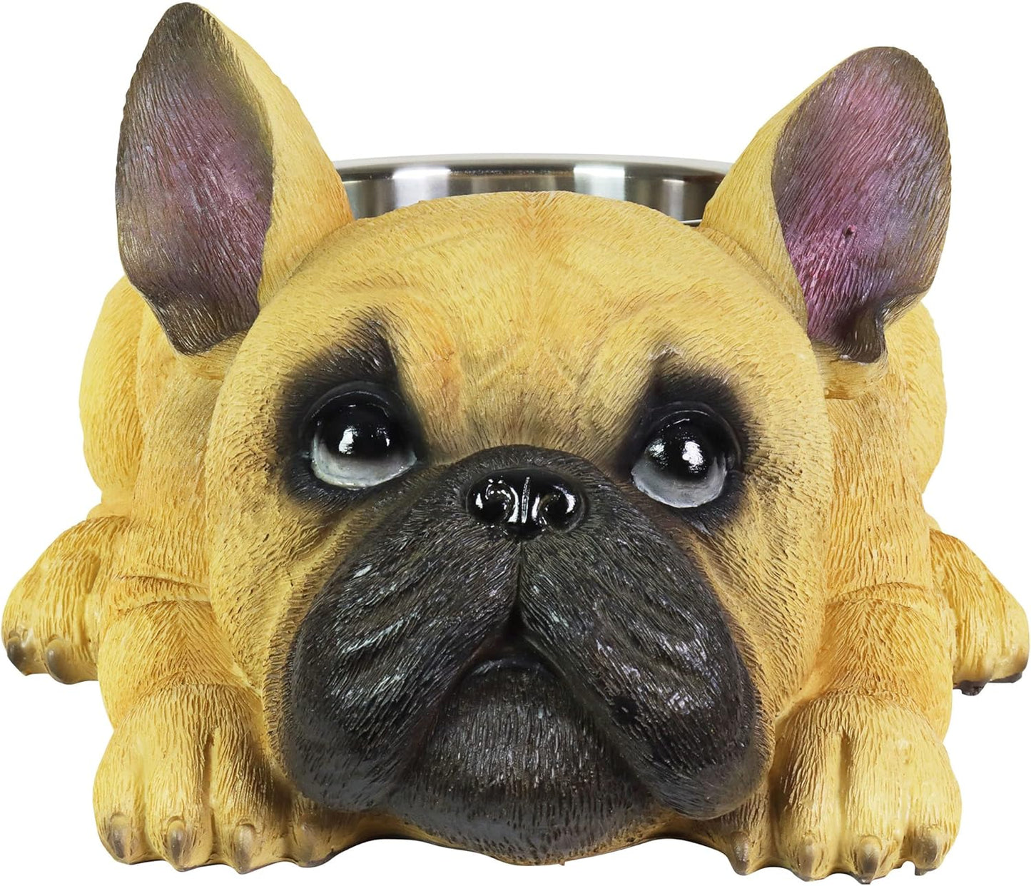 French Bulldog Bowl, Adorable/Durable Resin Dog Décor, Stainless Steel Bowl, 12.5”X9.5”X6.5”