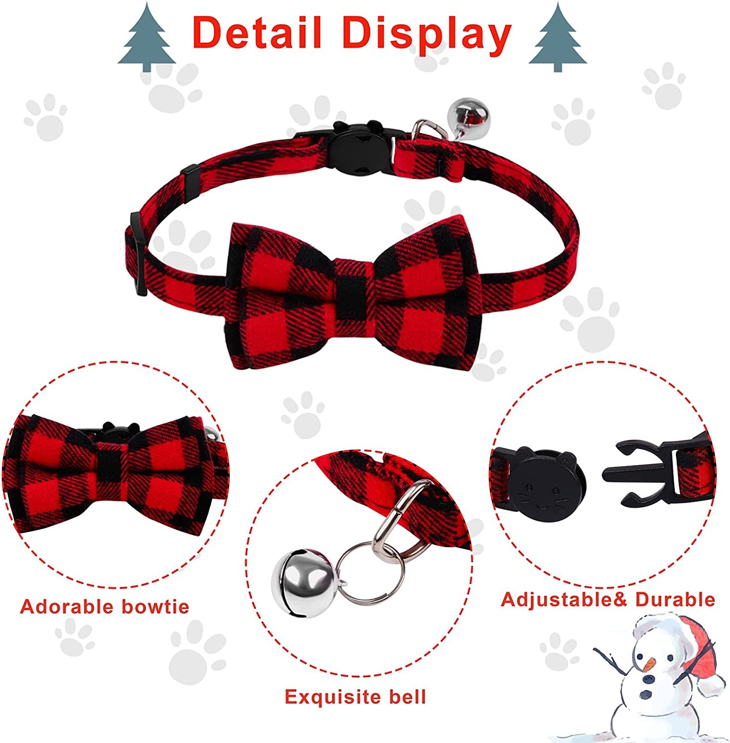 Christmas Cat Dog Costume Red Black Buffalo Plaid Pet Santa Cape with Xmas Hat Cat Collars with Bell and Bowtie Cats Cloak Pet Costume for Party Cosplay Christmas Pets Dress up (Medium)