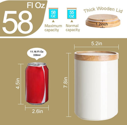 Kitchen Canisters Ceramic Food Storage Jar, Stackable Containers with Airtight Seal Wooden Lid for Serving Coffee Bean, Flour, Tea, Cookies and More - 58 Fl Oz(Navy)