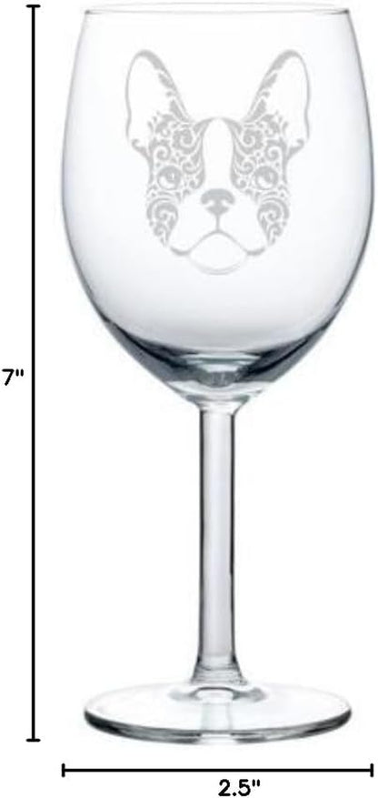 Wine Glass Goblet Frenchie French Bulldog Face Floral (10 Oz)