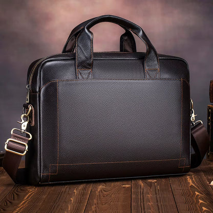 Men'S Leather Handbag, Top Layer Cowhide Briefcase, Leather Laptop Bag, Diagonal Cross Office Bag