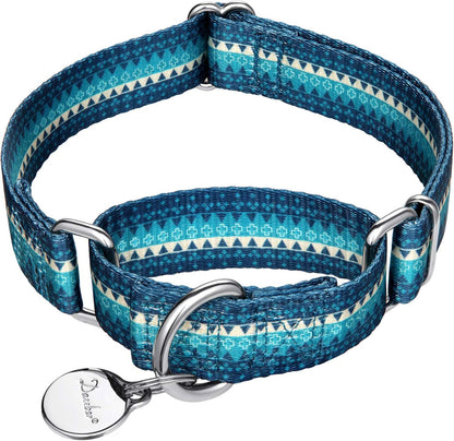 Martingale Dog Collar No Pull Pet Collar Heavy Duty Dog Martingale Collars Silky with Unique Geometric Pattern for Medium and Large Dogs (Large, Turquoise)