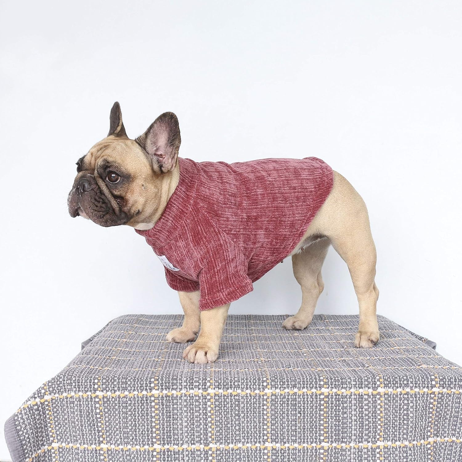 Pet Dog Winter Warm Sweater Clothes Turtleneck for French Bulldog Pug Boston Terrier Corduroy Cold Weather Pullover Coat Shirt - Purple/Large