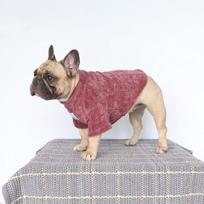 Pet Dog Winter Warm Sweater Clothes Turtleneck for French Bulldog Pug Boston Terrier Corduroy Cold Weather Pullover Coat Shirt - Purple/Large