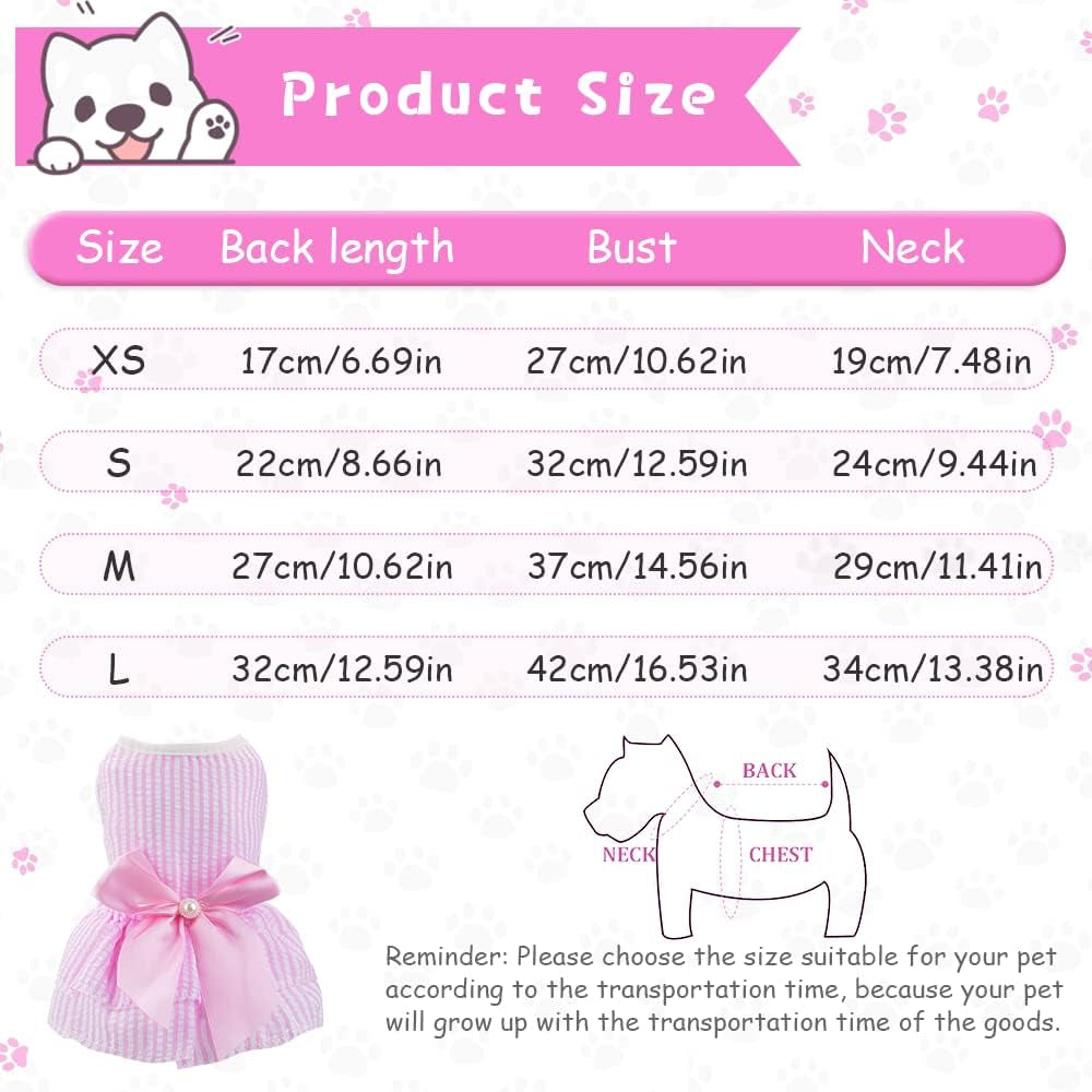 4 Pieces Dog Dresses for Small Girls, Summer Clothes, Cute Puppy Floral Fruits Pattern Female Pet Princess Bowknot Dress, Doggie Cat Outfit (AA, X-Small)