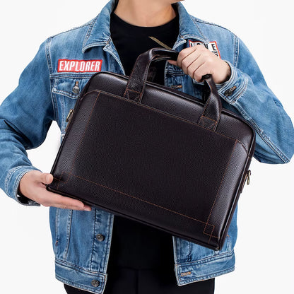 Men'S Leather Handbag, Top Layer Cowhide Briefcase, Leather Laptop Bag, Diagonal Cross Office Bag
